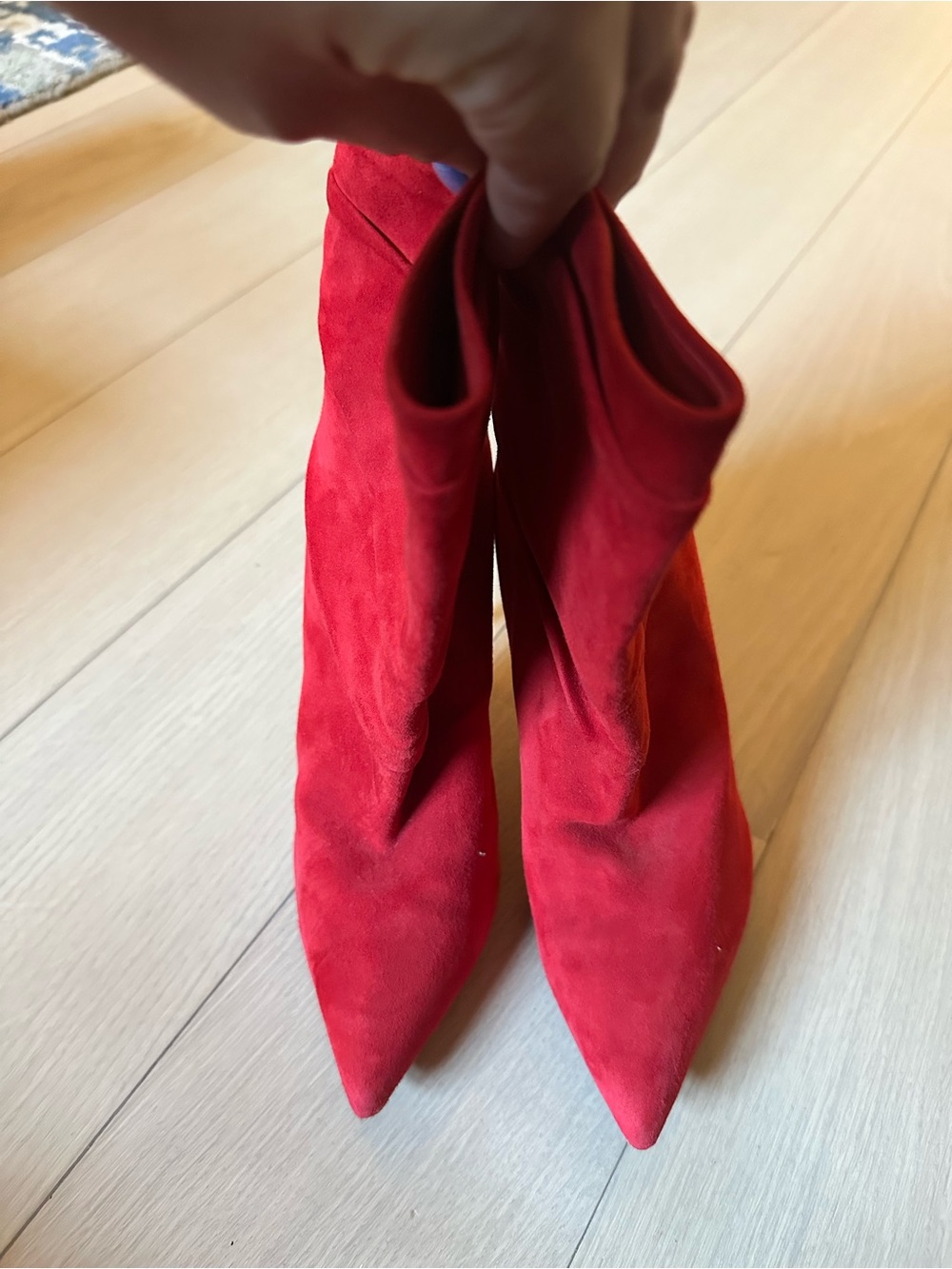 Christian Louboutin Red Suede Pointed Ankle Boots